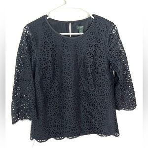 J. Crew Black Lace 3/4 Sleeve Blouse Size 4